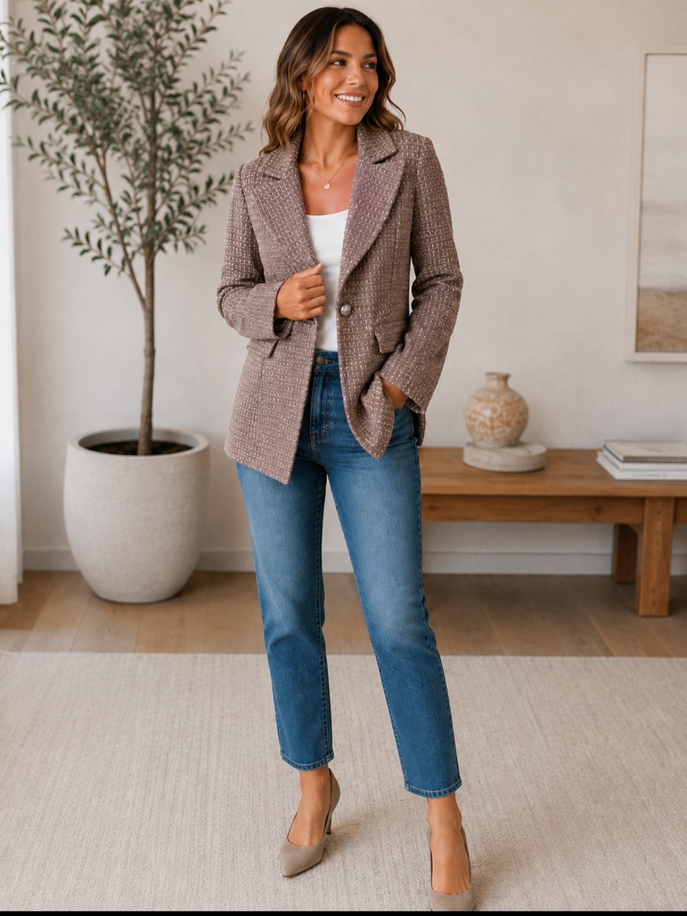 St. John Tweed Metallic Single-Button Blazer size 2